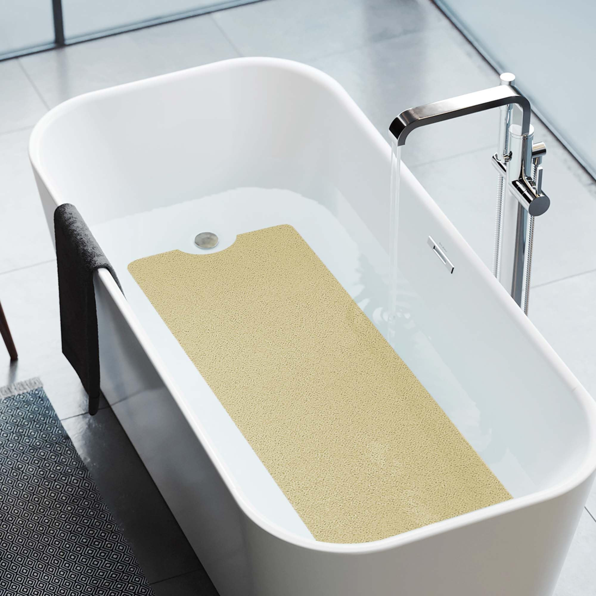 Bathtub Mat 40 x 16 Inch丨 Extra Long Bath Mat for Tub丨Soft PVC Loofah Shower Floor Mat with Drain丨Quick Drying Bathroom Tub Mat for Wet Area