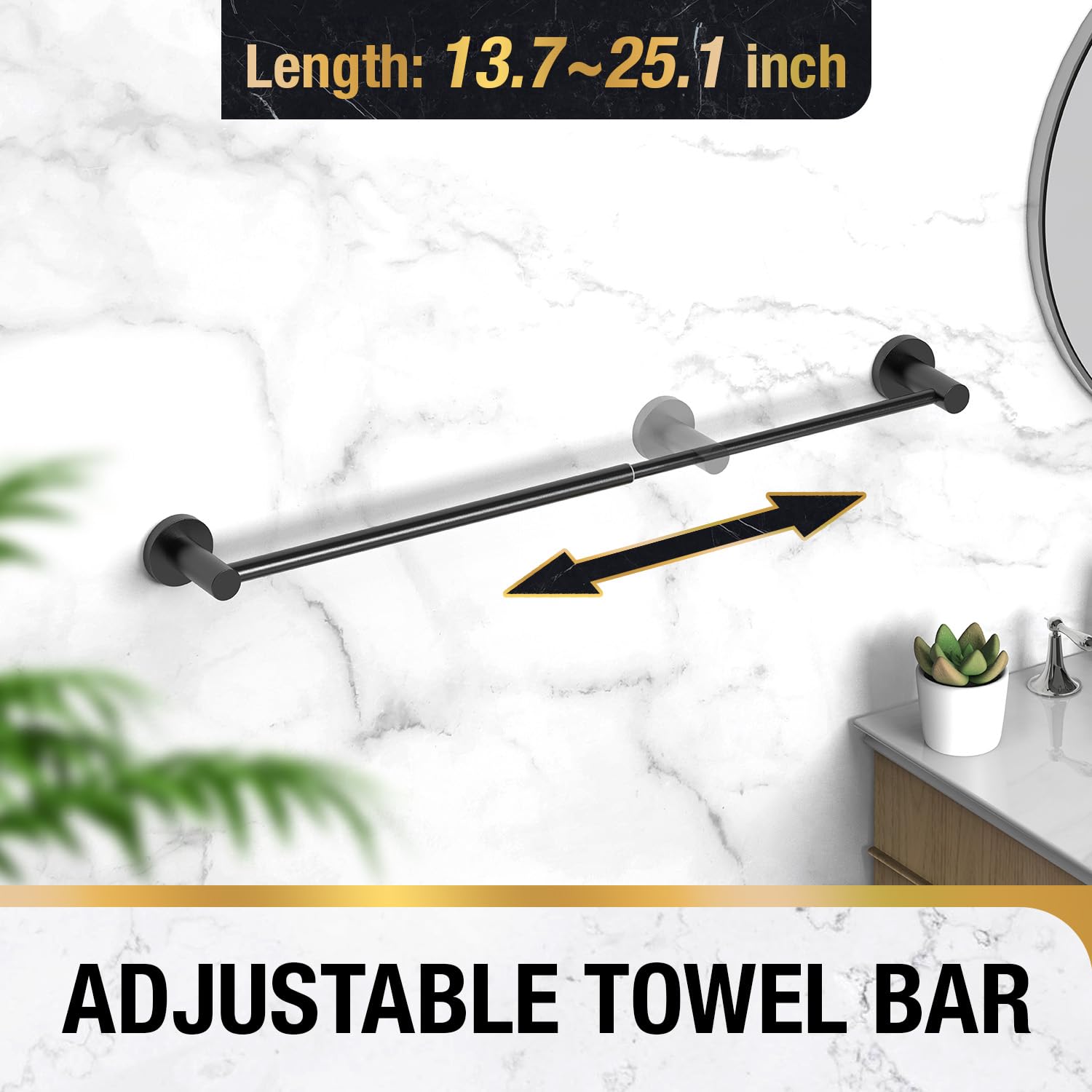 Towel Rack Wall Mounted Adjustable 13.7 to 25.1 Inch丨Towel Bar for Bathroom 丨Towel Rack Wall Mounted丨Modern Home Decor Bath Towel Holder