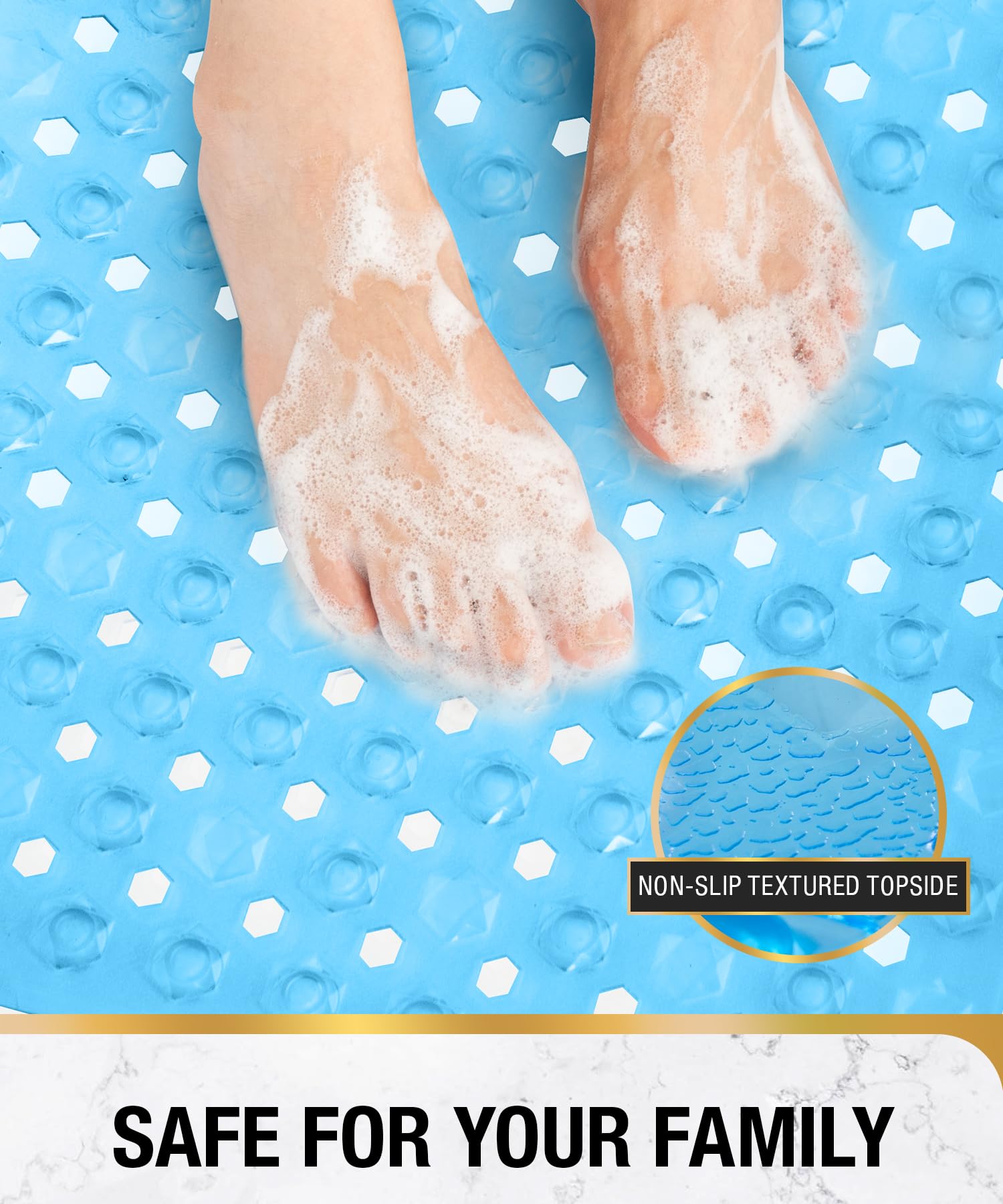 Bathtub Mat 35'' x 16 ''丨 Long Bath Mat for Tub丨Machine Washable Bathroom Shower Mat with Suction Cups and Drain Holes丨Quick Dry and Easy to Clean, Bathroom Accessories
