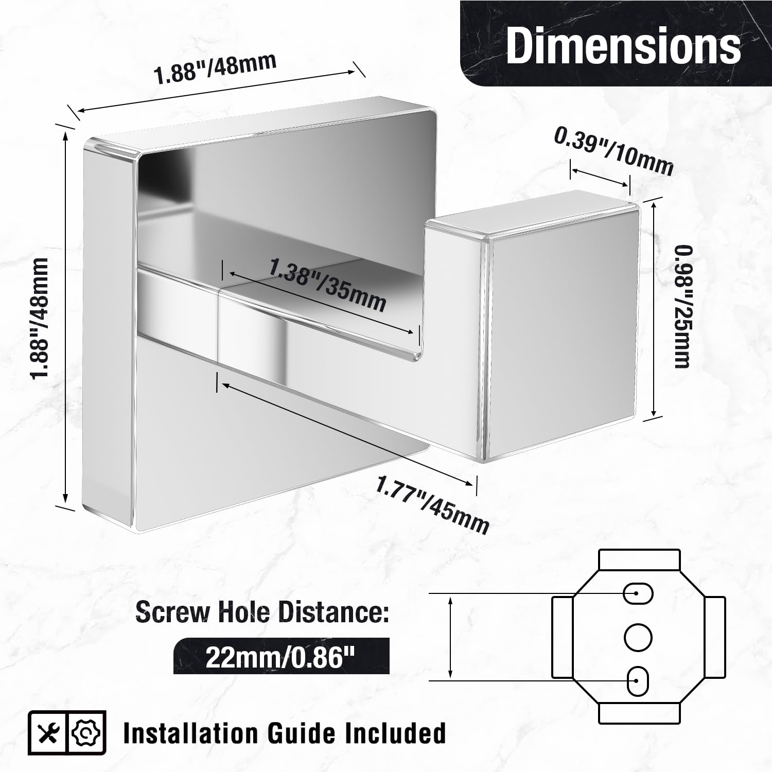 Towel Hooks丨Polished Chrome Wall Mount Hooks丨Heavy Duty Premium Stainless Steel