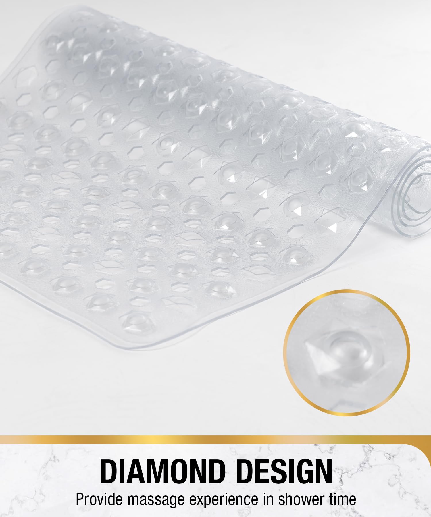 Bathtub Mat 35'' x 16 ''丨 Long Bath Mat for Tub丨Machine Washable Bathroom Shower Mat with Suction Cups and Drain Holes丨Quick Dry and Easy to Clean, Bathroom Accessories