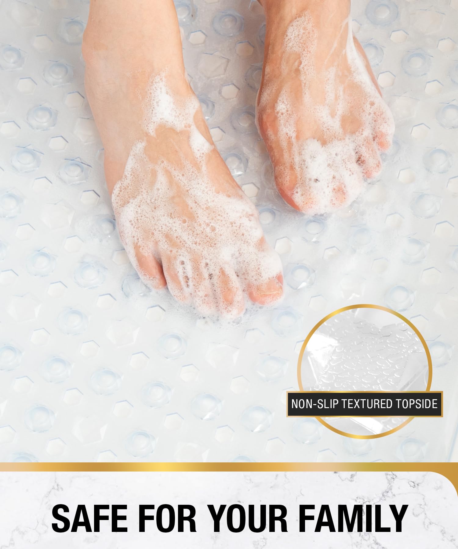 Bathtub Mat 35'' x 16 ''丨 Long Bath Mat for Tub丨Machine Washable Bathroom Shower Mat with Suction Cups and Drain Holes丨Quick Dry and Easy to Clean, Bathroom Accessories