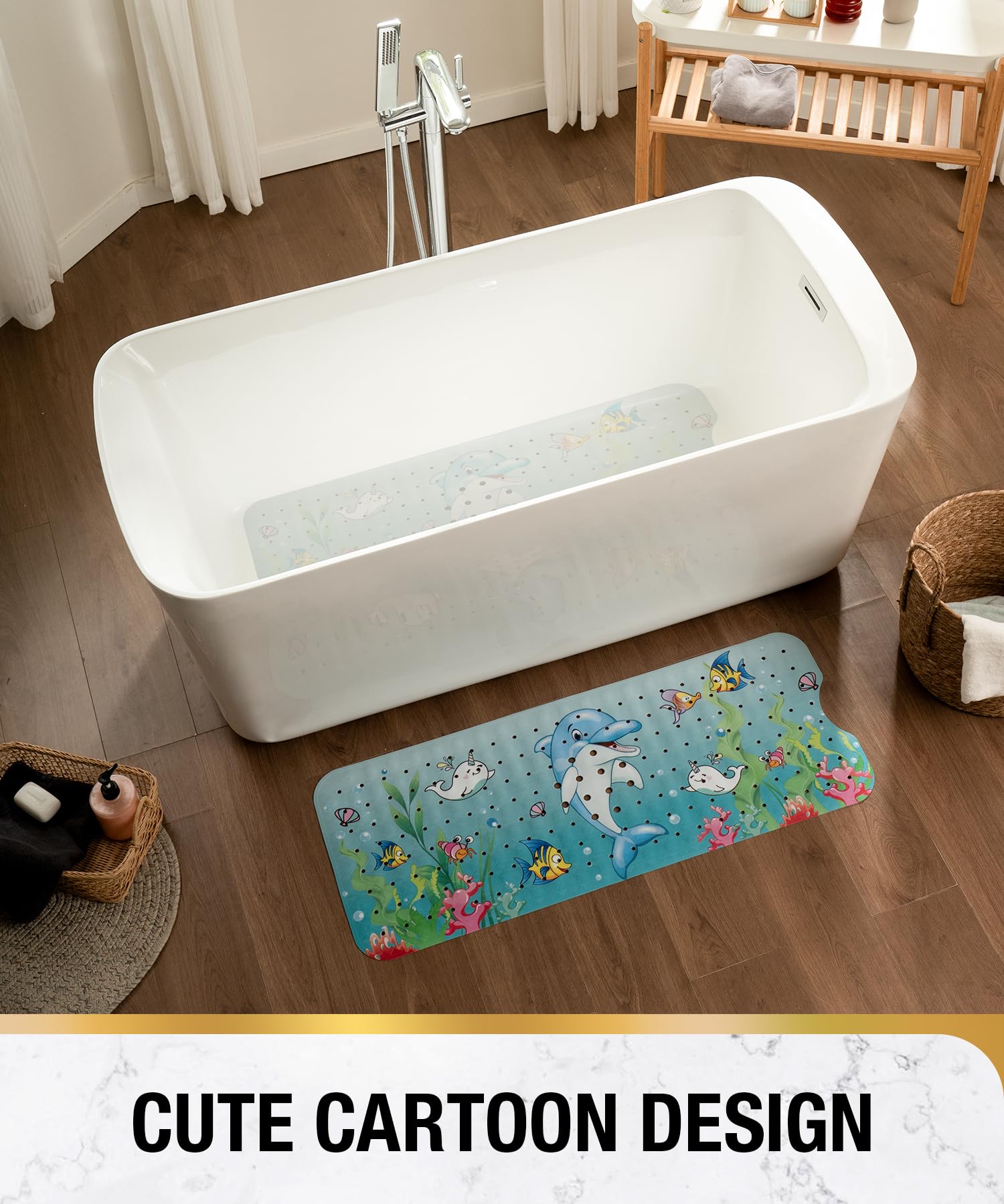 Baby Bath Mat丨Bathroom Shower Mat with Suction Cups and Drain Holes丨Soft on Feet, Clear Blue