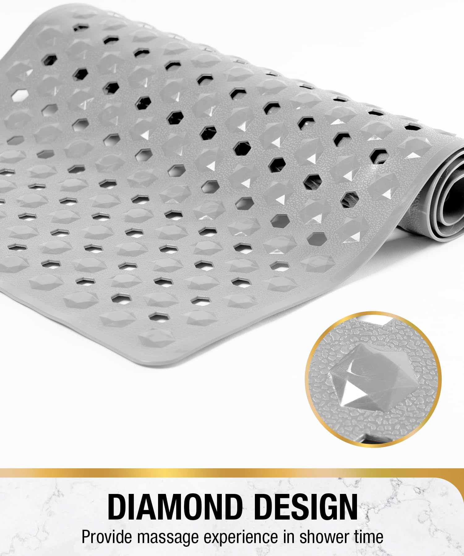 Bathtub Mat 35'' x 16 ''丨 Long Bath Mat for Tub丨Machine Washable Bathroom Shower Mat with Suction Cups and Drain Holes丨Quick Dry and Easy to Clean, Bathroom Accessories