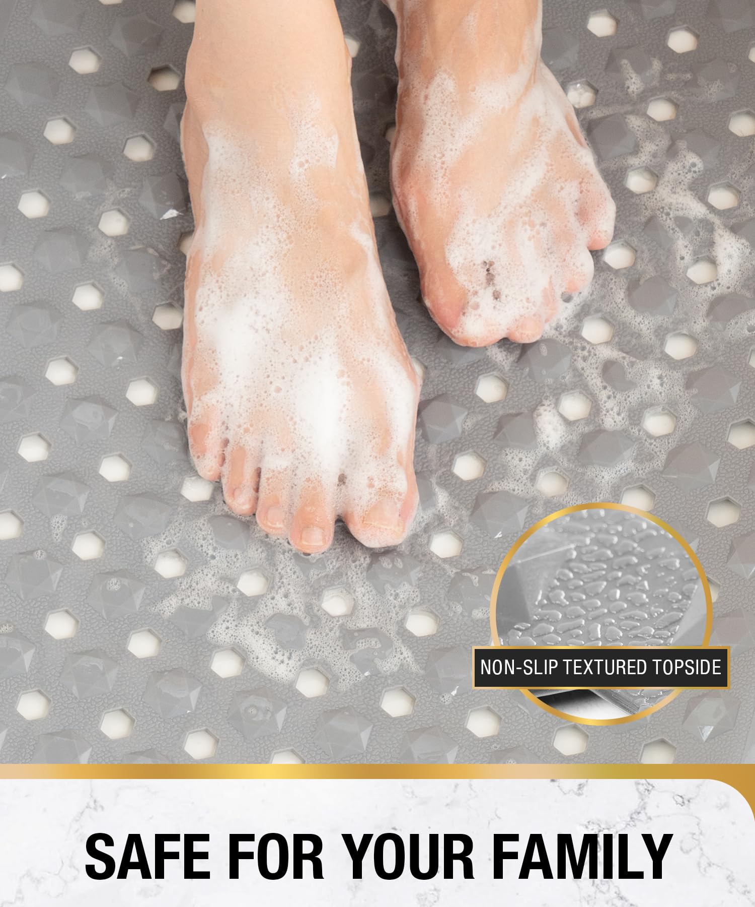 Bathtub Mat 35'' x 16 ''丨 Long Bath Mat for Tub丨Machine Washable Bathroom Shower Mat with Suction Cups and Drain Holes丨Quick Dry and Easy to Clean, Bathroom Accessories