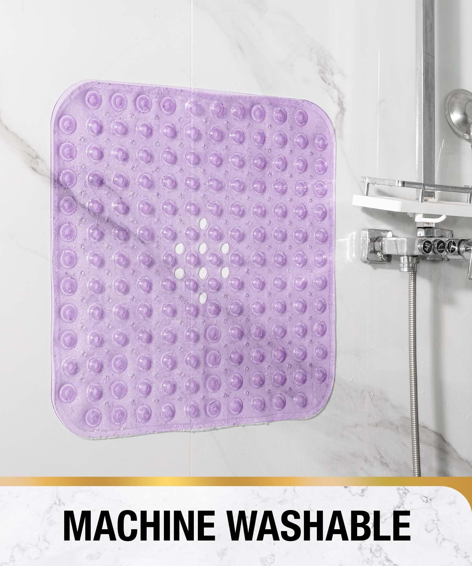 Square Shower Mat丨 21x21 Inch Bath Mat for Tub丨With Suction Cups and Drain Holes丨Machine Washable Bathroom Shower Stall Floor Mat