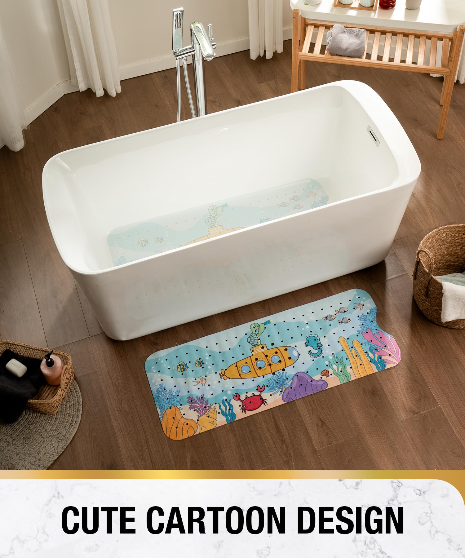 Baby Bath Mat丨Bathroom Shower Mat with Suction Cups and Drain Holes丨Soft on Feet, Clear Blue