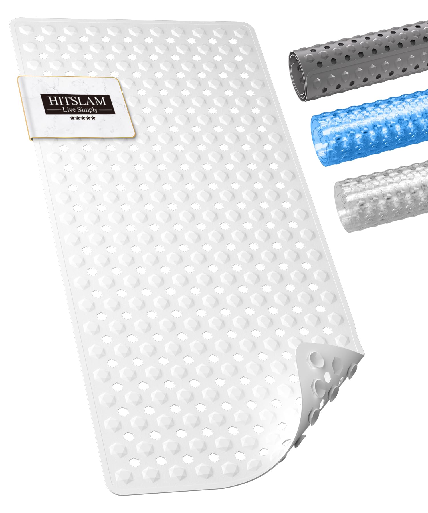 Bathtub Mat 35'' x 16 ''丨 Long Bath Mat for Tub丨Machine Washable Bathroom Shower Mat with Suction Cups and Drain Holes丨Quick Dry and Easy to Clean, Bathroom Accessories