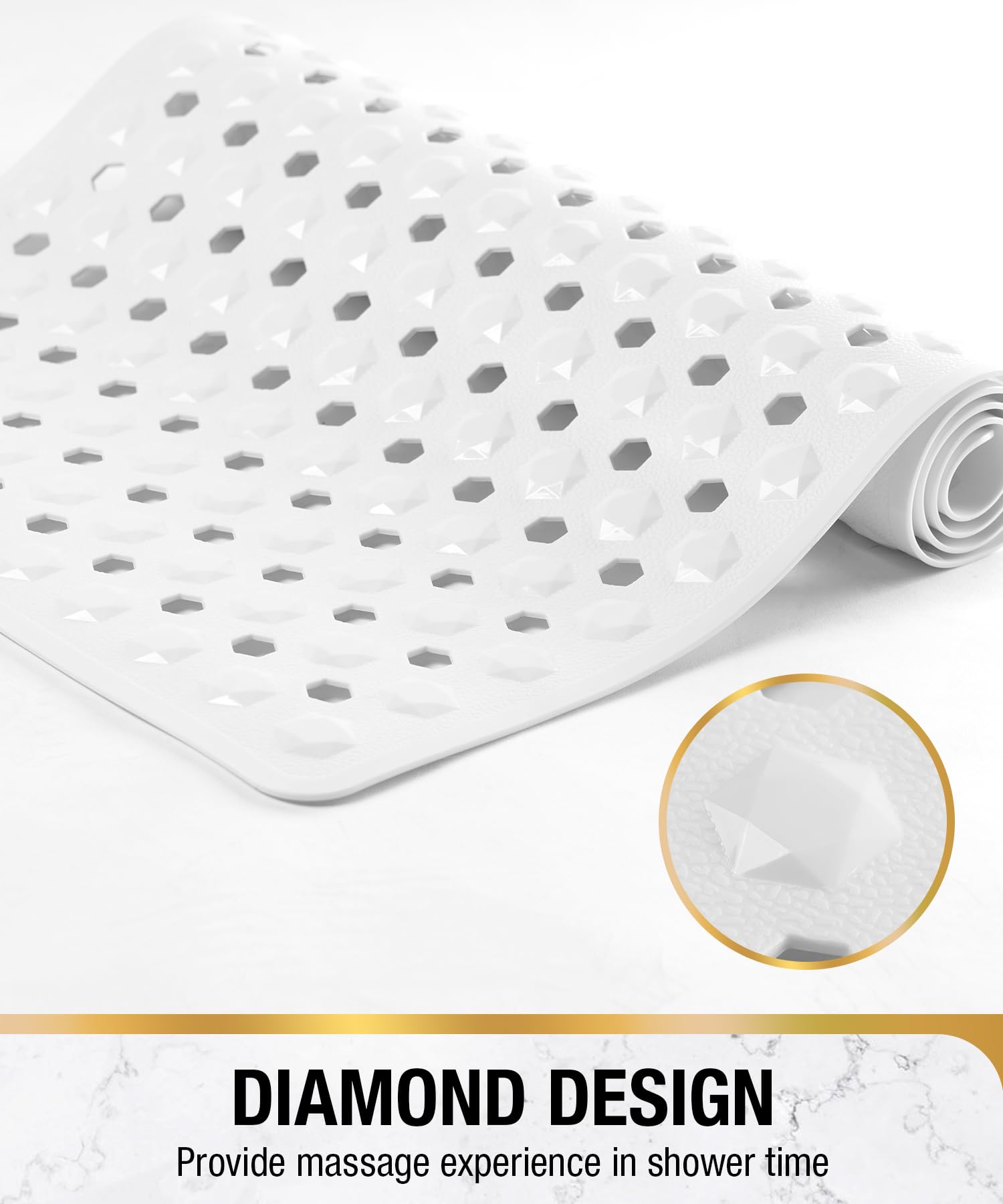 Bathtub Mat 35'' x 16 ''丨 Long Bath Mat for Tub丨Machine Washable Bathroom Shower Mat with Suction Cups and Drain Holes丨Quick Dry and Easy to Clean, Bathroom Accessories
