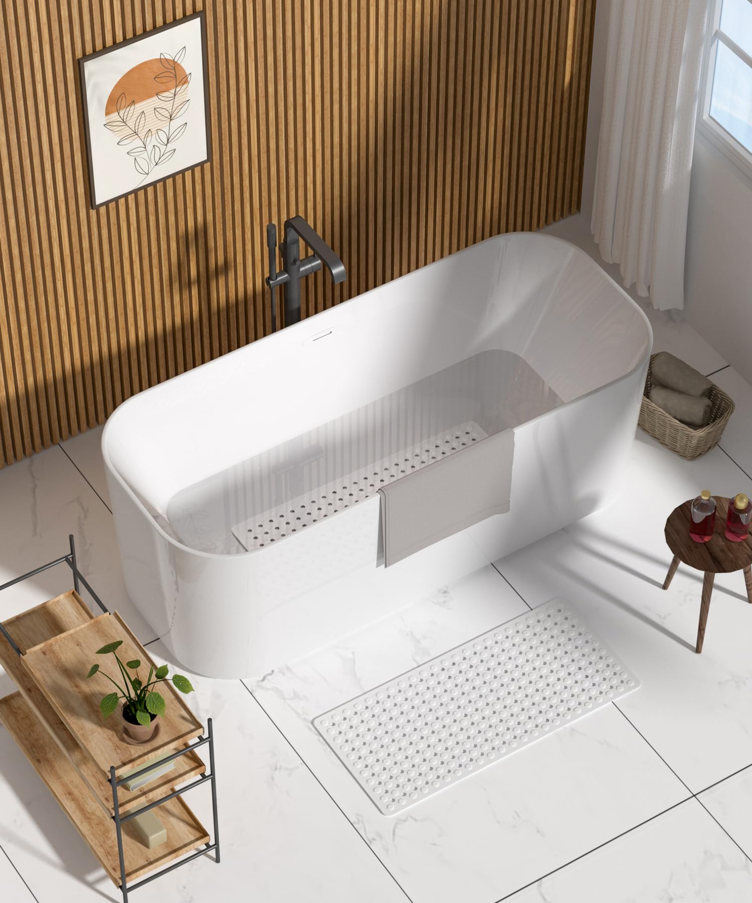 Bathtub Mat 35'' x 16 ''丨 Long Bath Mat for Tub丨Machine Washable Bathroom Shower Mat with Suction Cups and Drain Holes丨Quick Dry and Easy to Clean, Bathroom Accessories