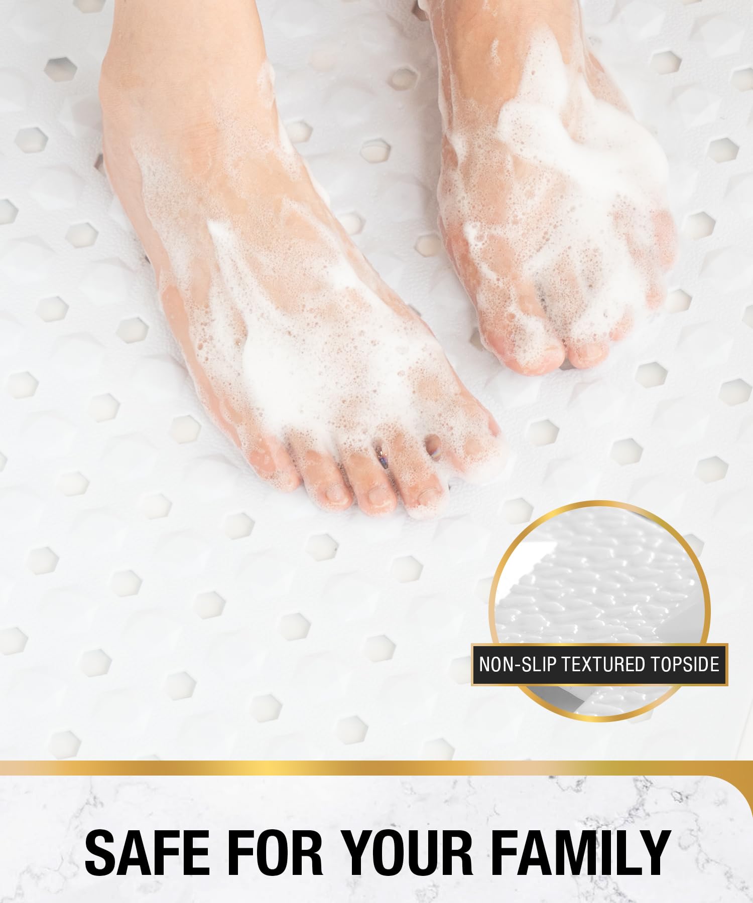 Bathtub Mat 35'' x 16 ''丨 Long Bath Mat for Tub丨Machine Washable Bathroom Shower Mat with Suction Cups and Drain Holes丨Quick Dry and Easy to Clean, Bathroom Accessories