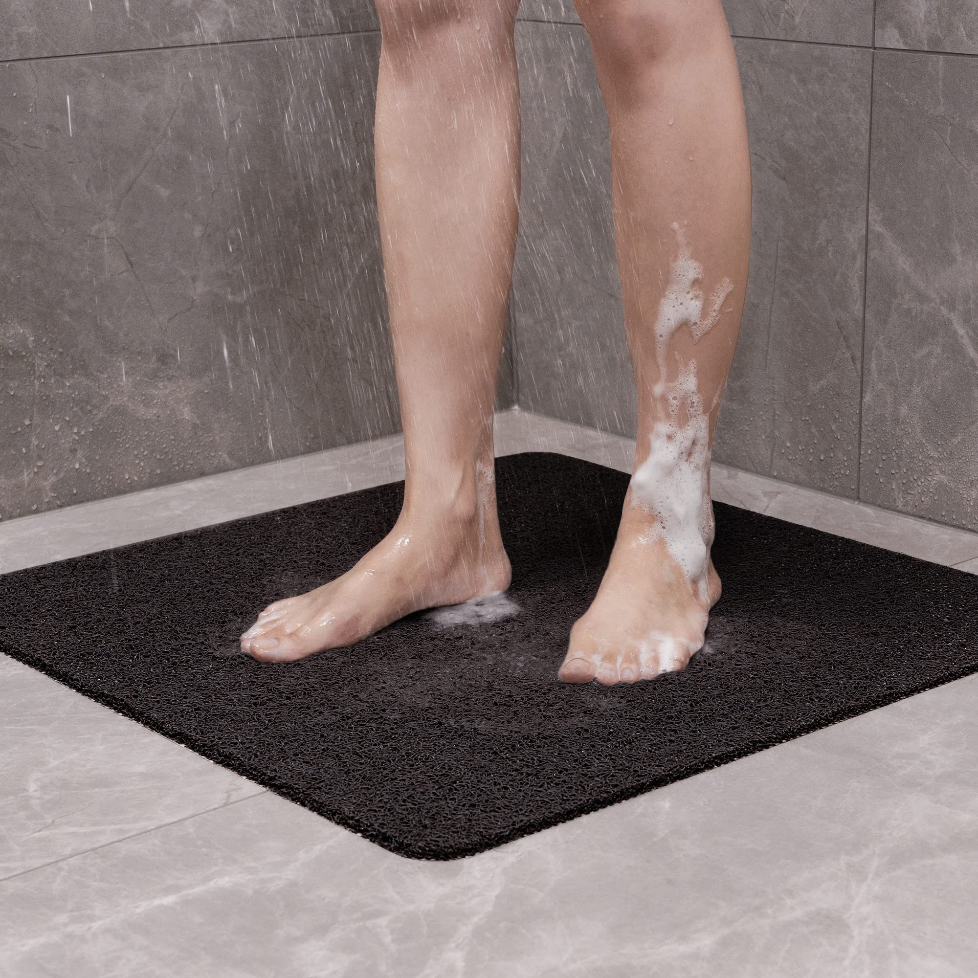 Shower Mat Bathtub Non Slip for Bathroom with Drain PVC Loofah