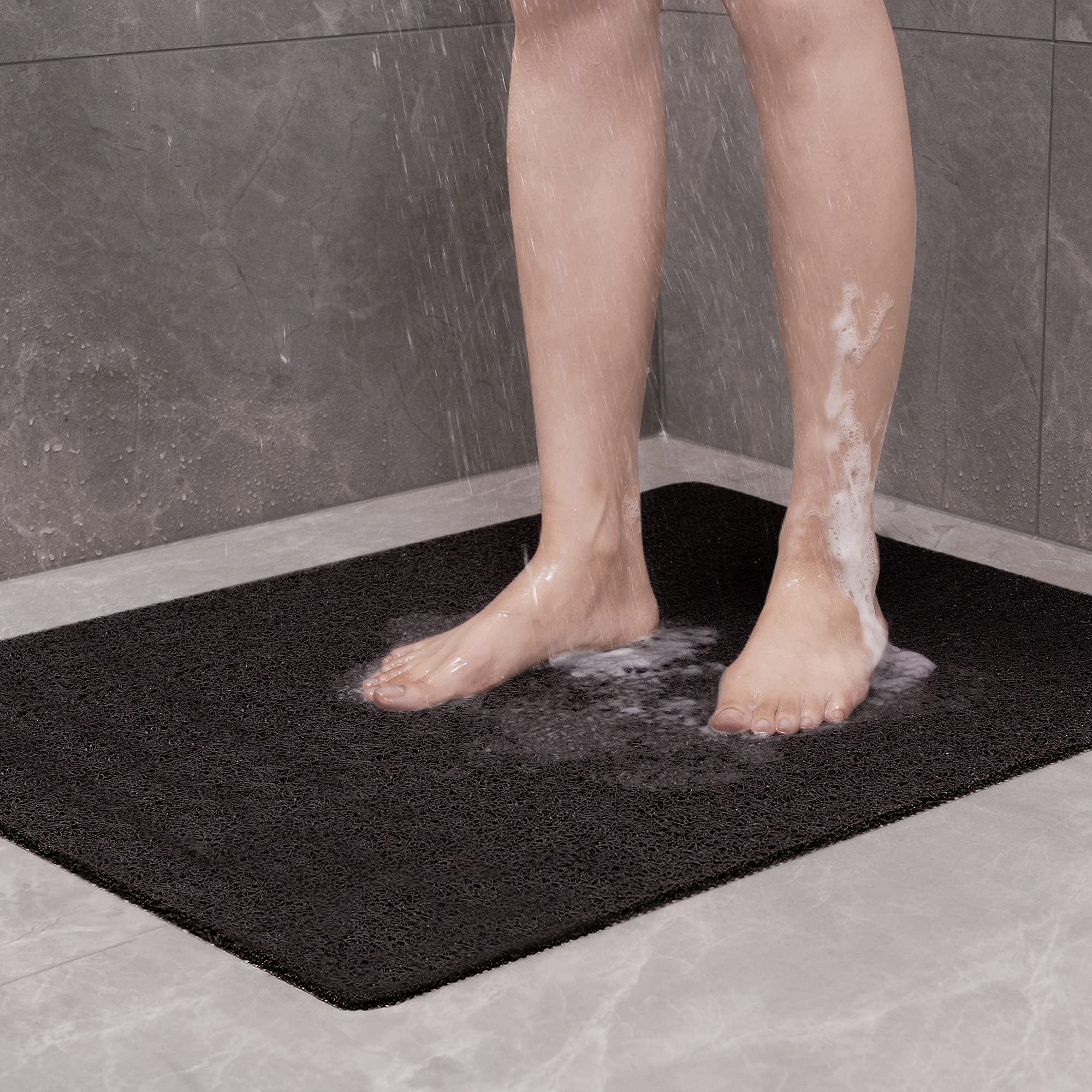 Shower Mat PVC 24" x 32"丨 Bathtub Mat Non Slip with Drain丨Soft PVC Loofah Shower Bath Mat for Tub