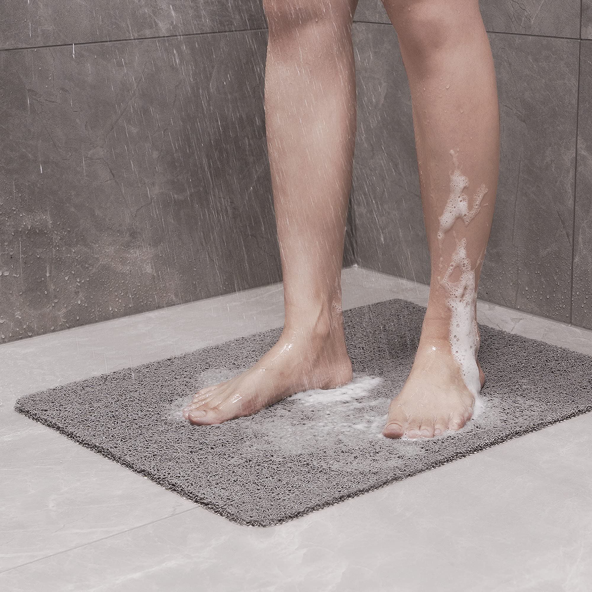 Shower Mat PVC 24" x 16"丨 Bathtub Mat Non Slip with Drain丨Soft PVC Loofah Shower Bath Mat for Tub