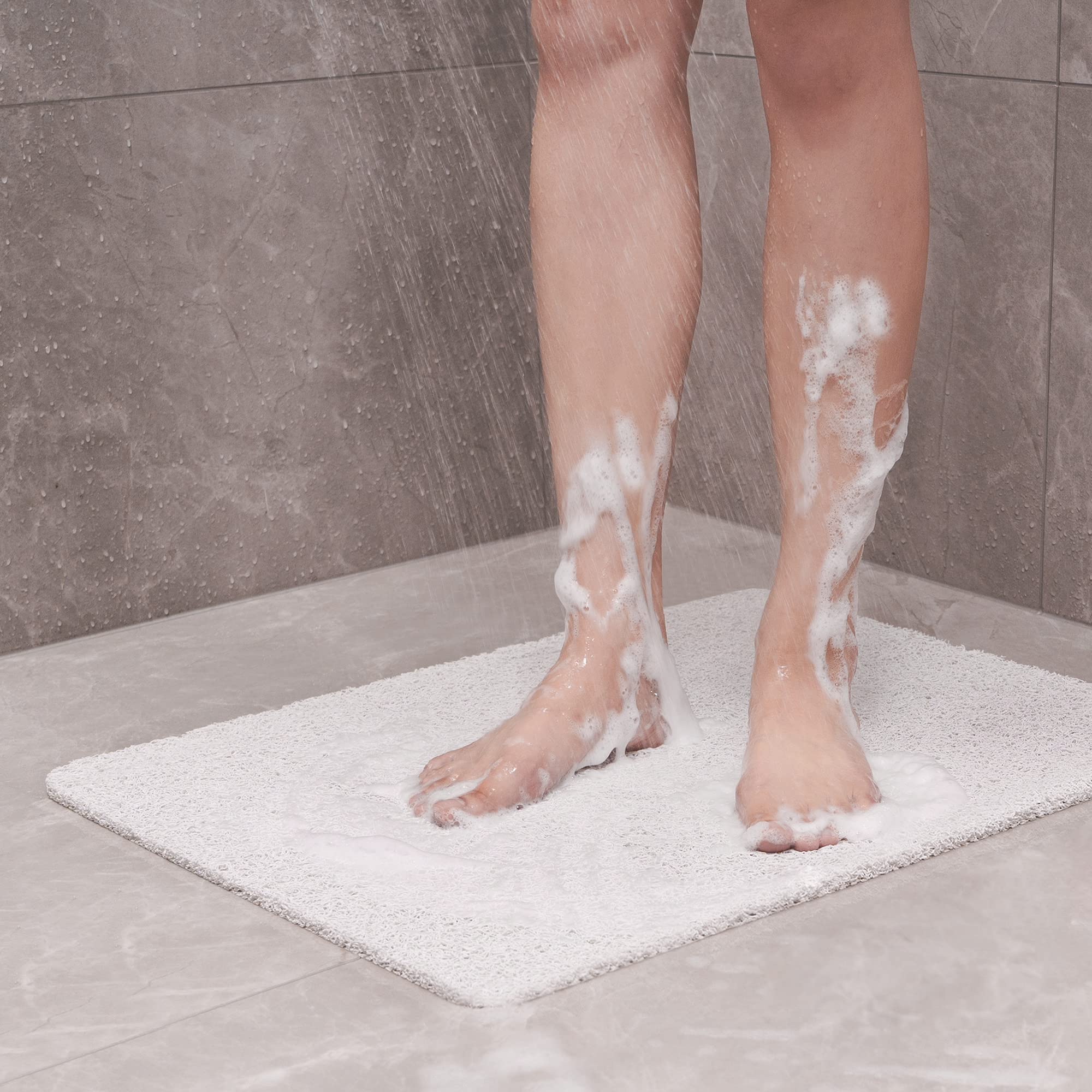Shower Mat Bathtub Quick Drying PVC Loofah Black Rectangular 24x16