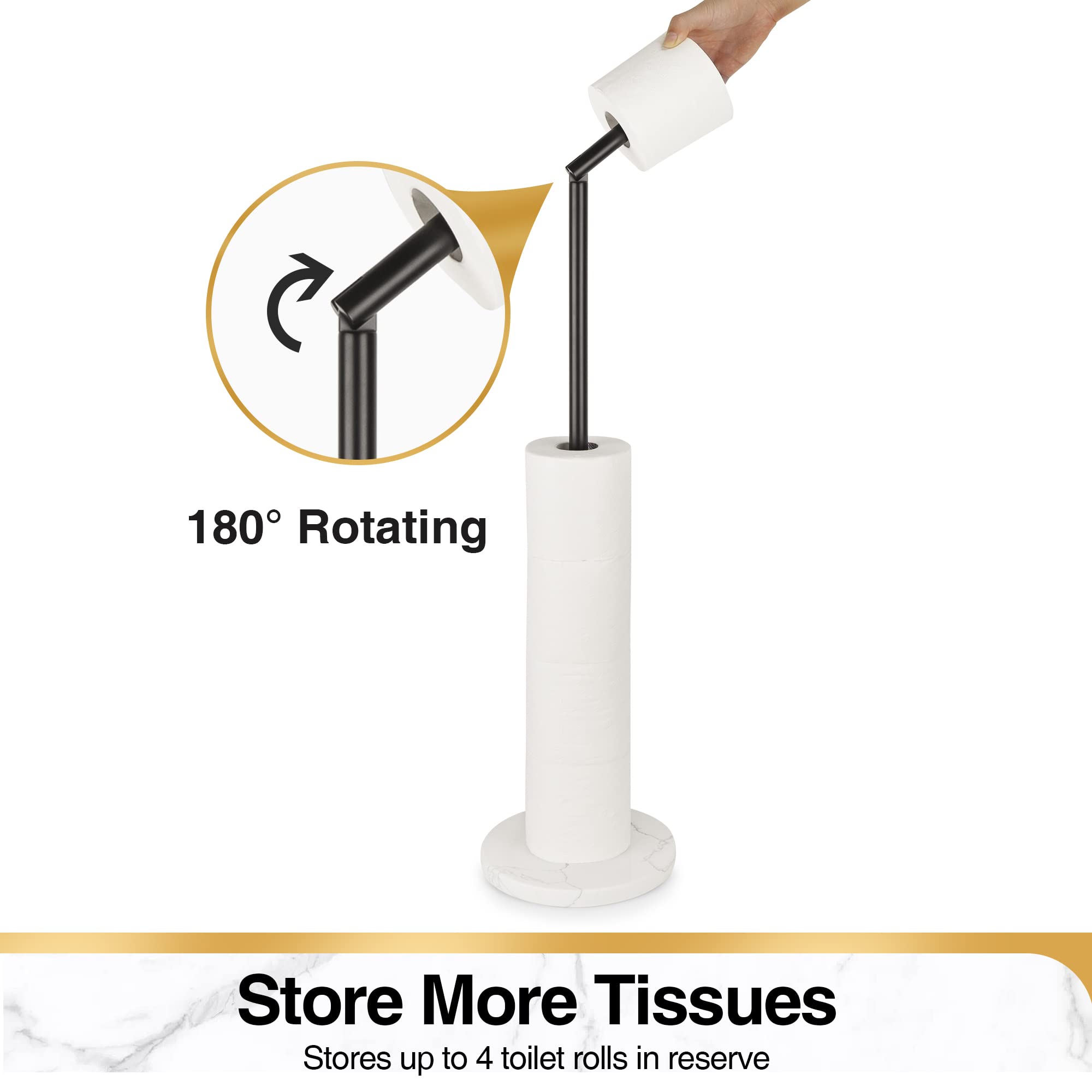 Rotating Standing Toilet Paper Holder丨Holder Stand with Modern Marble  Base丨Free Standing Toilet Paper Holder with Reserve, Freestanding Tissue  Roll