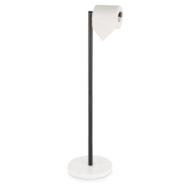 Standing Toilet Paper Holder丨Holder Stand with Modern Marble Base丨Free Standing Toilet Paper Holder with Reserve, Freestanding Tissue Roll
